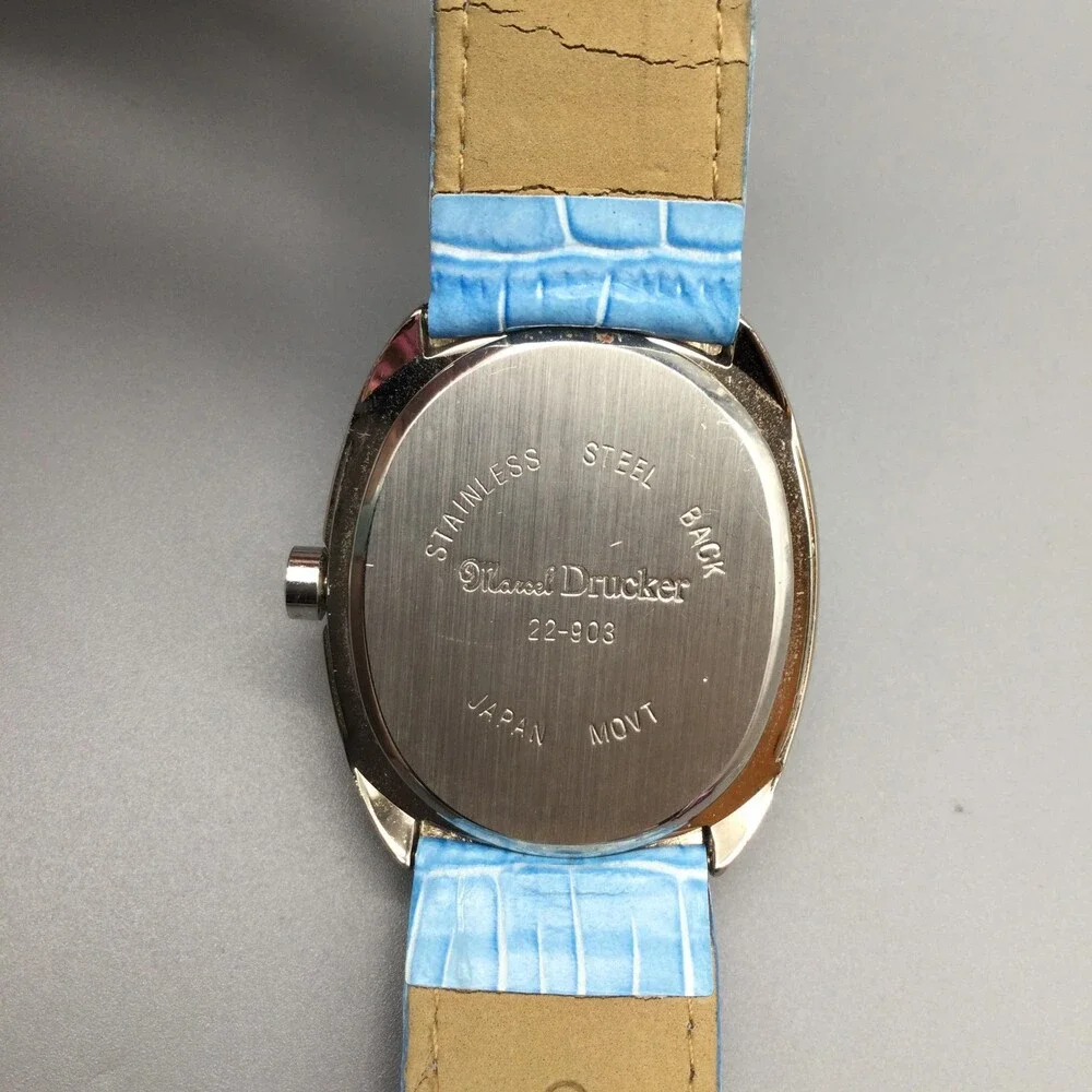 Manuel Drucker Womens Watch 33mm Blue Dial Crystals Leather 22-903 New Battery